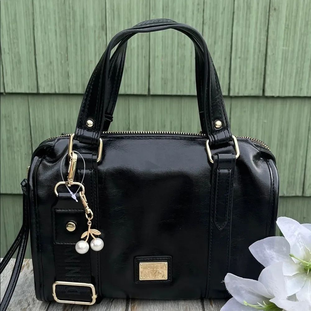 Women's Soft Zipper Satchel Handbag Purse Black Shine